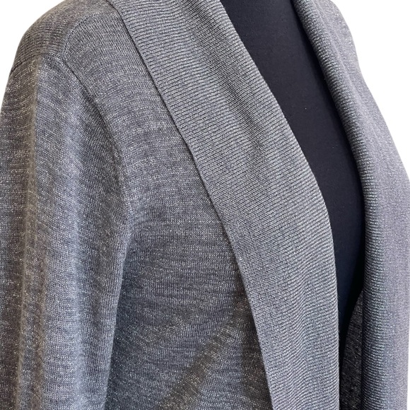 Cache’ Gray Silver Metallic Cardigan Sweater Sz M High Low Hemline Shimmer - Picture 2 of 14